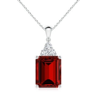 12x10mm Labgrown Lab-Grown Emerald-Cut Ruby Pendant with Lab Diamond Trio in P950 Platinum