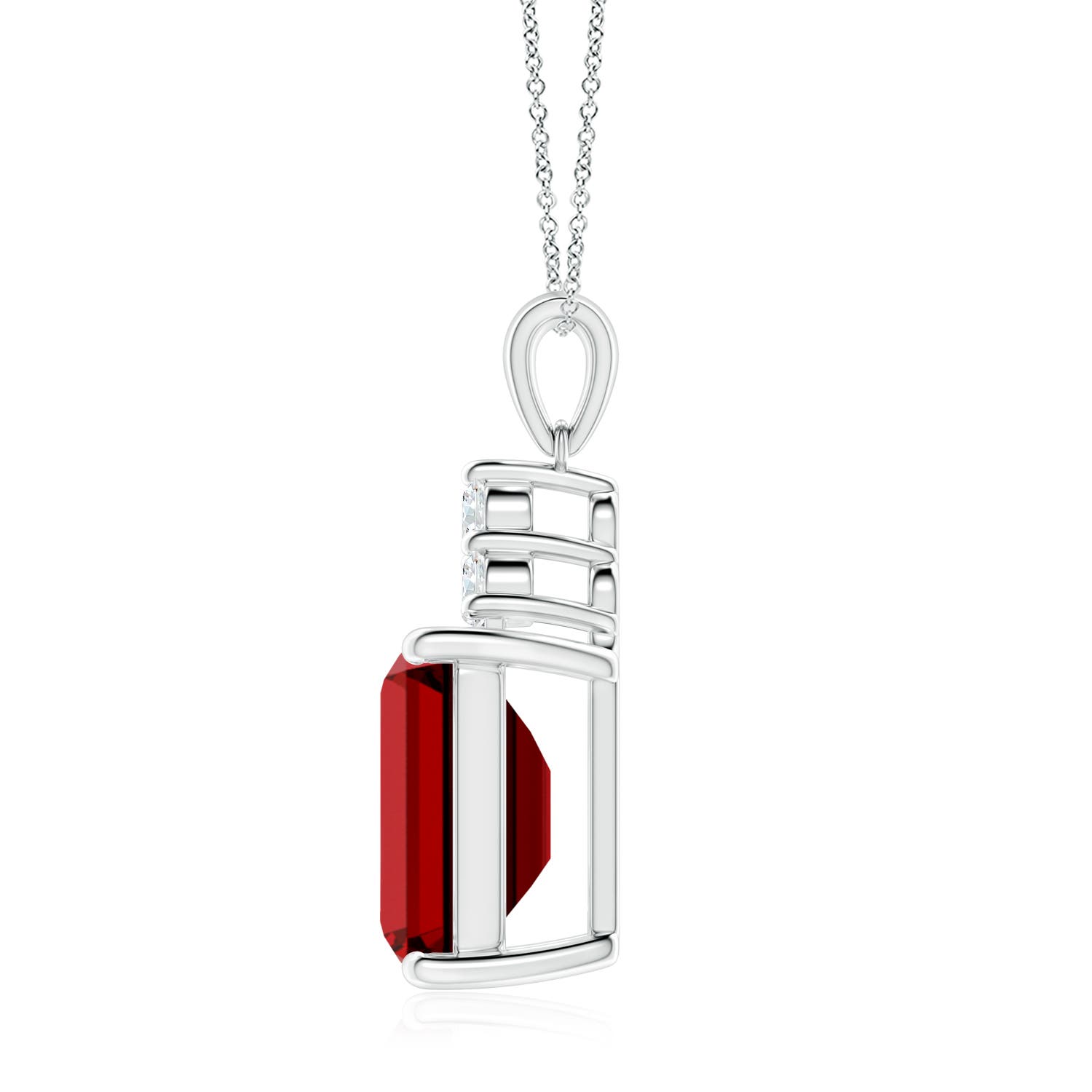 12x10mm Labgrown Lab-Grown Emerald-Cut Ruby Pendant with Lab Diamond Trio in P950 Platinum