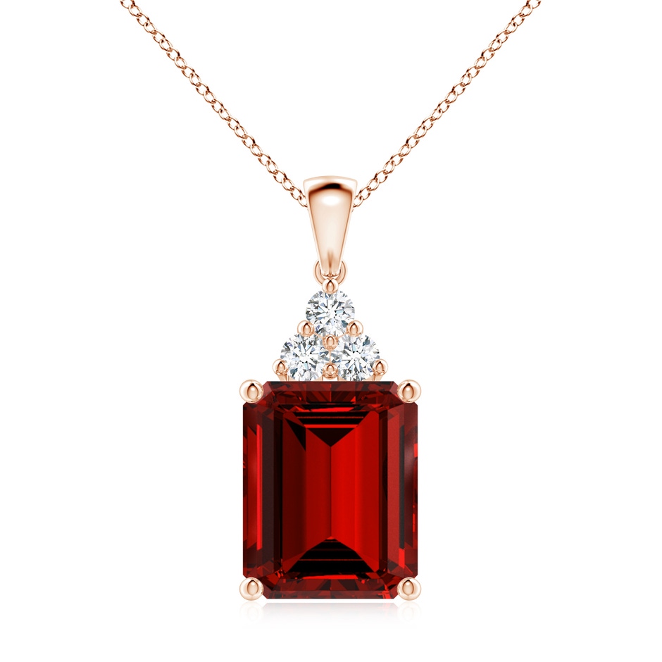 12x10mm Labgrown Lab-Grown Emerald-Cut Ruby Pendant with Lab Diamond Trio in Rose Gold 