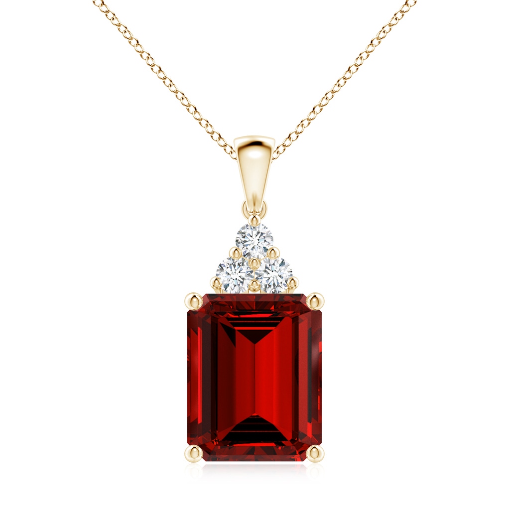 12x10mm Labgrown Lab-Grown Emerald-Cut Ruby Pendant with Diamond Trio in Yellow Gold