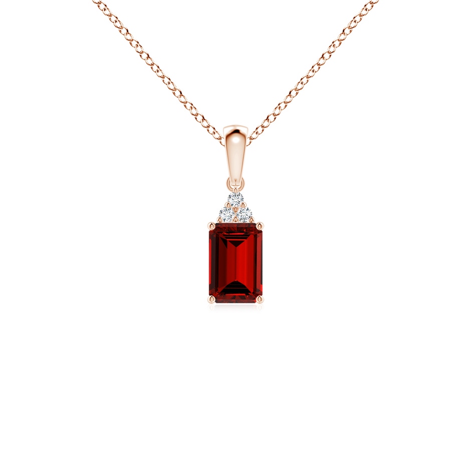 6x4mm Labgrown Lab-Grown Emerald-Cut Ruby Pendant with Lab Diamond Trio in Rose Gold 