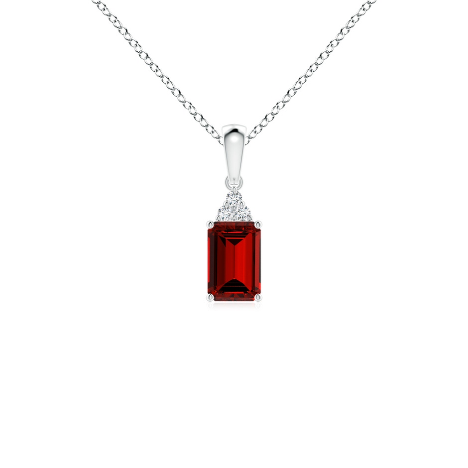 6x4mm Labgrown Lab-Grown Emerald-Cut Ruby Pendant with Lab Diamond Trio in White Gold 