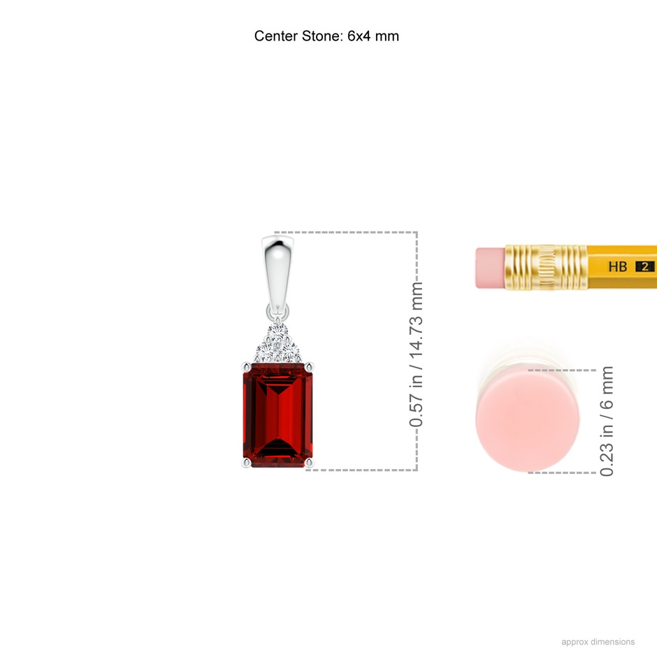 6x4mm Labgrown Lab-Grown Emerald-Cut Ruby Pendant with Lab Diamond Trio in White Gold ruler