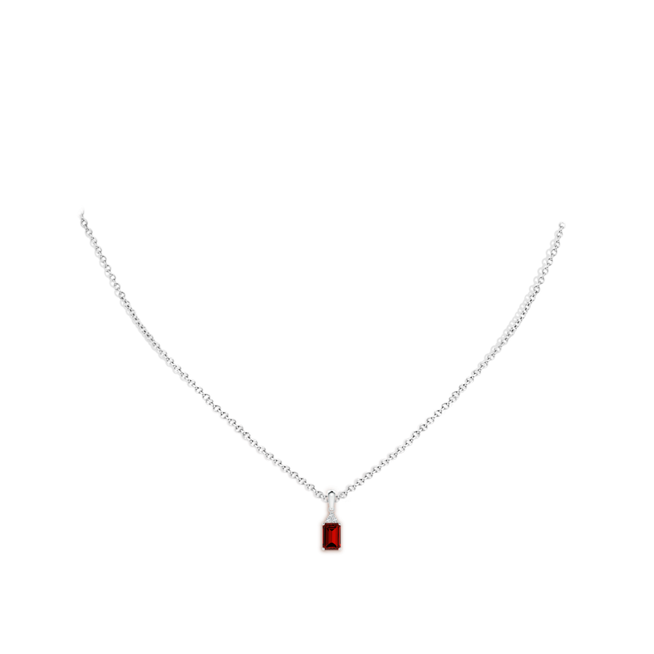 6x4mm Labgrown Lab-Grown Emerald-Cut Ruby Pendant with Lab Diamond Trio in White Gold pen