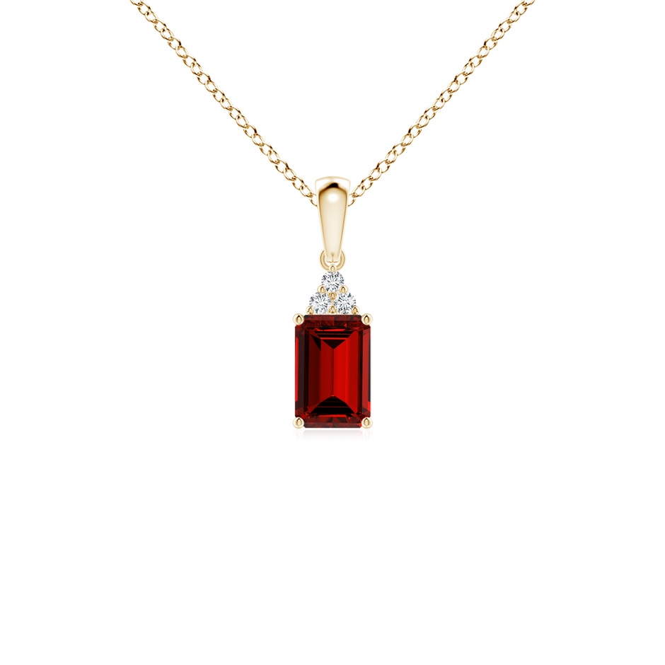 6x4mm Labgrown Lab-Grown Emerald-Cut Ruby Pendant with Lab Diamond Trio in Yellow Gold 