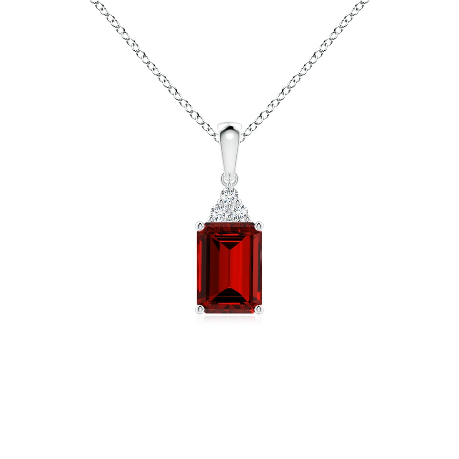 7x5mm Labgrown Lab-Grown Emerald-Cut Ruby Pendant with Lab Diamond Trio in S999 Silver 