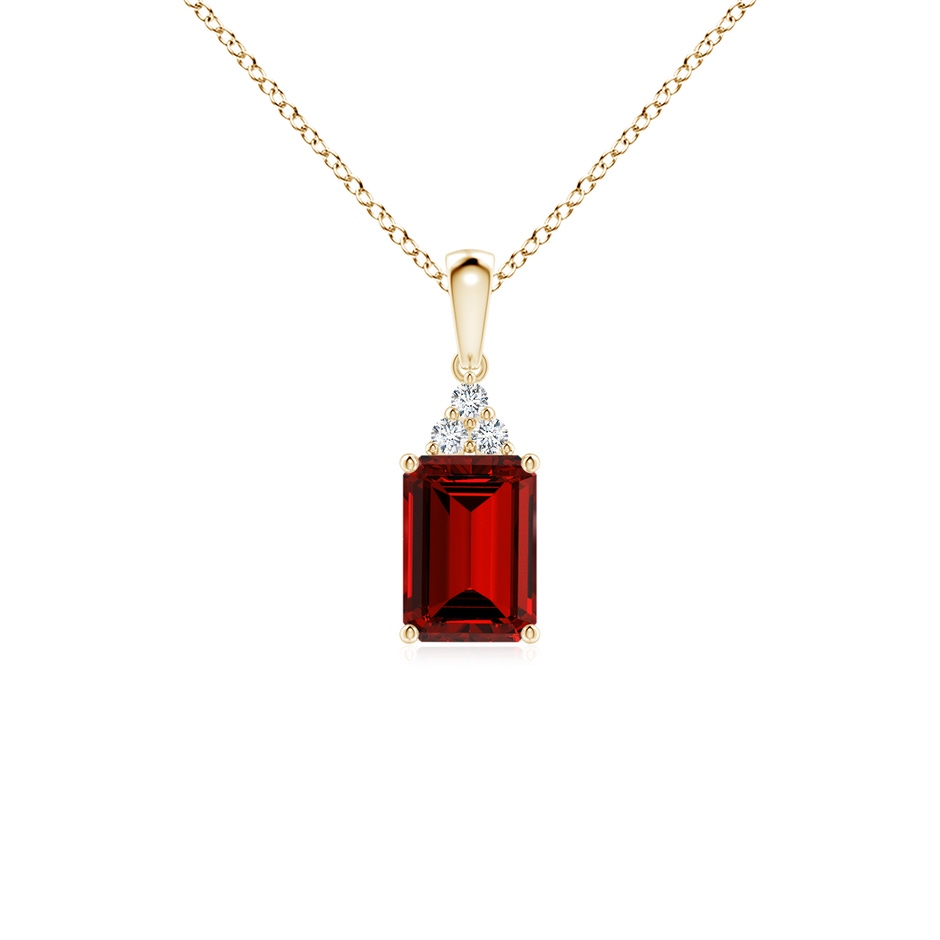7x5mm Labgrown Lab-Grown Emerald-Cut Ruby Pendant with Lab Diamond Trio in Yellow Gold 