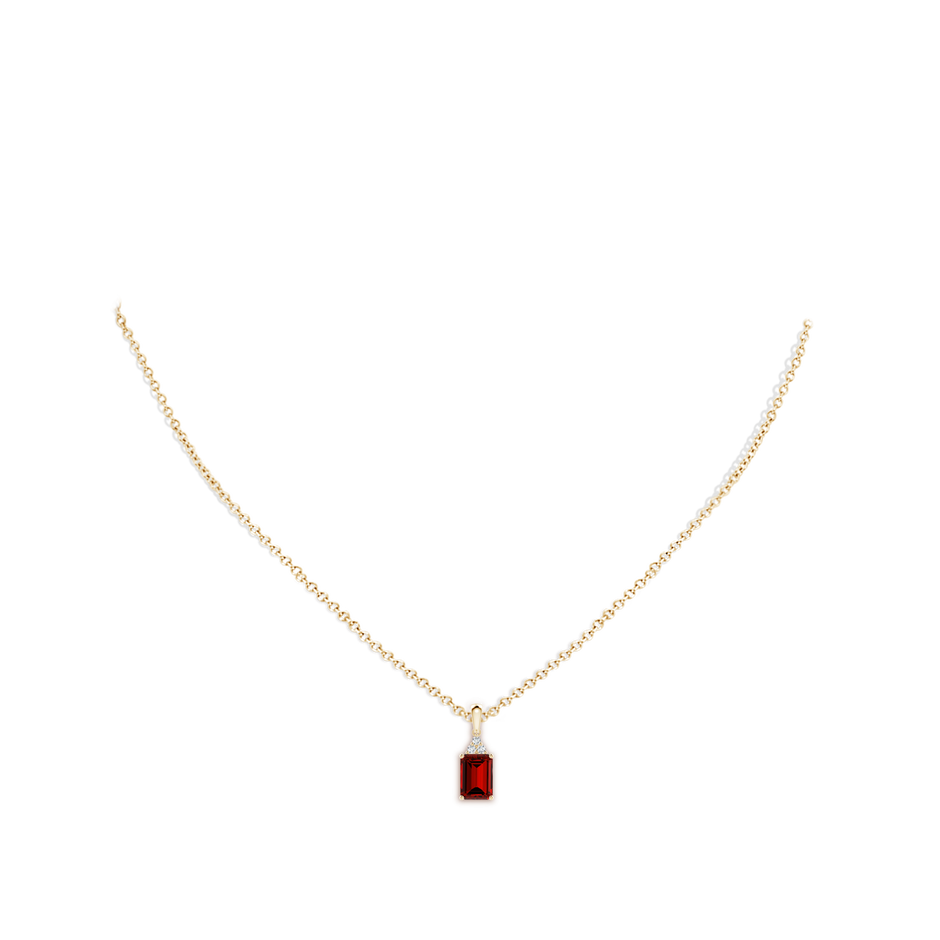7x5mm Labgrown Lab-Grown Emerald-Cut Ruby Pendant with Lab Diamond Trio in Yellow Gold pen