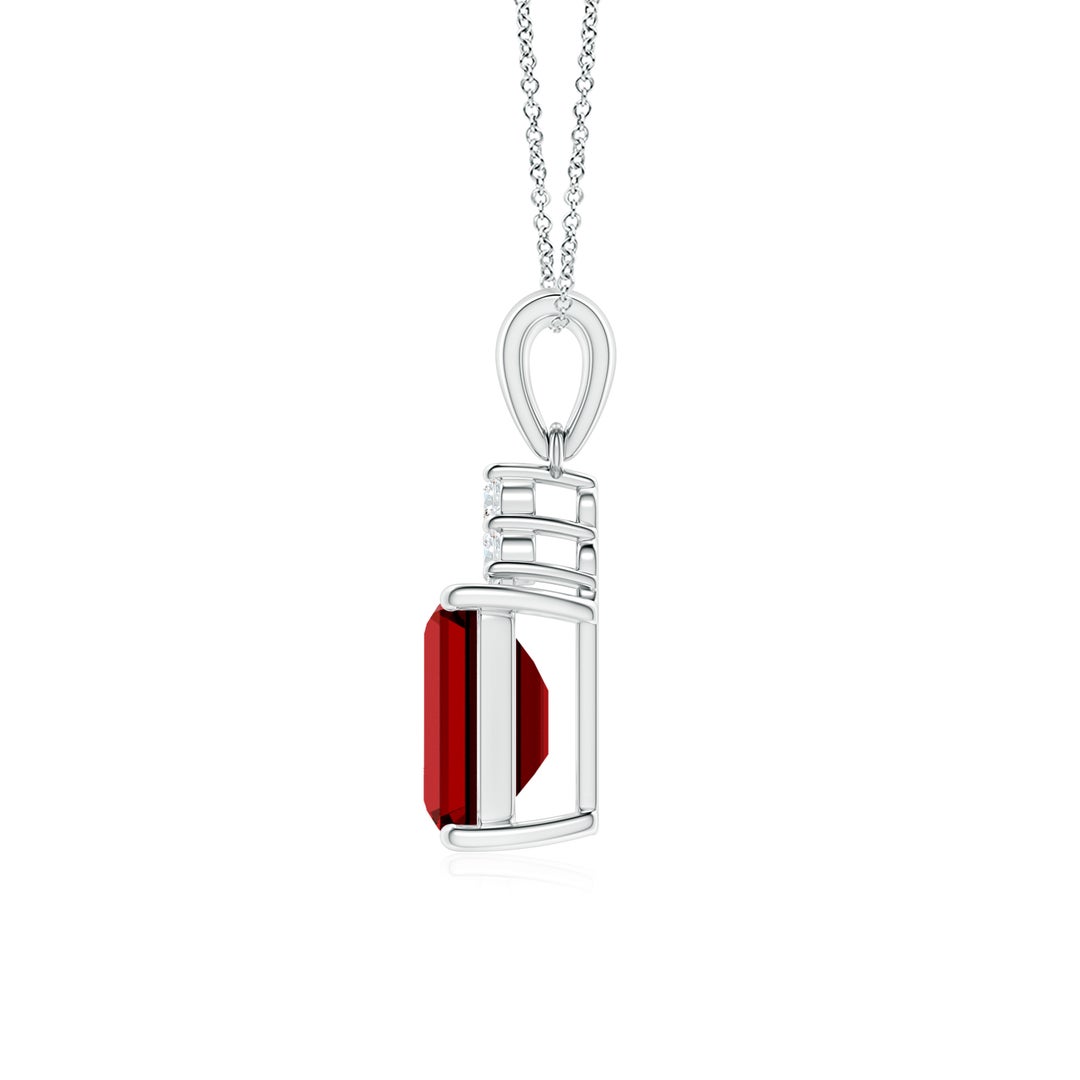 9x7mm Labgrown Lab-Grown Emerald-Cut Ruby Pendant with Lab Diamond Trio in White Gold - side 4