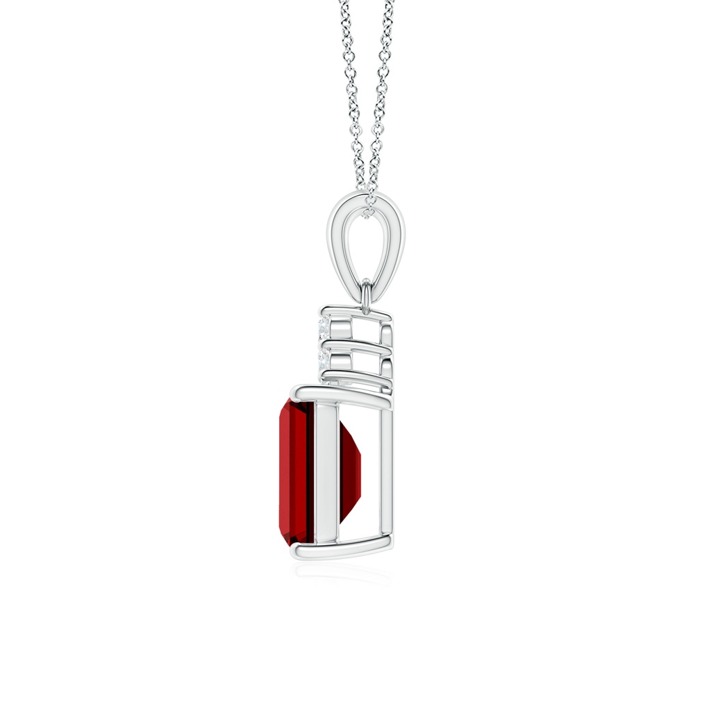 9x7mm Labgrown Lab-Grown Emerald-Cut Ruby Pendant with Diamond Trio in White Gold Side 199
