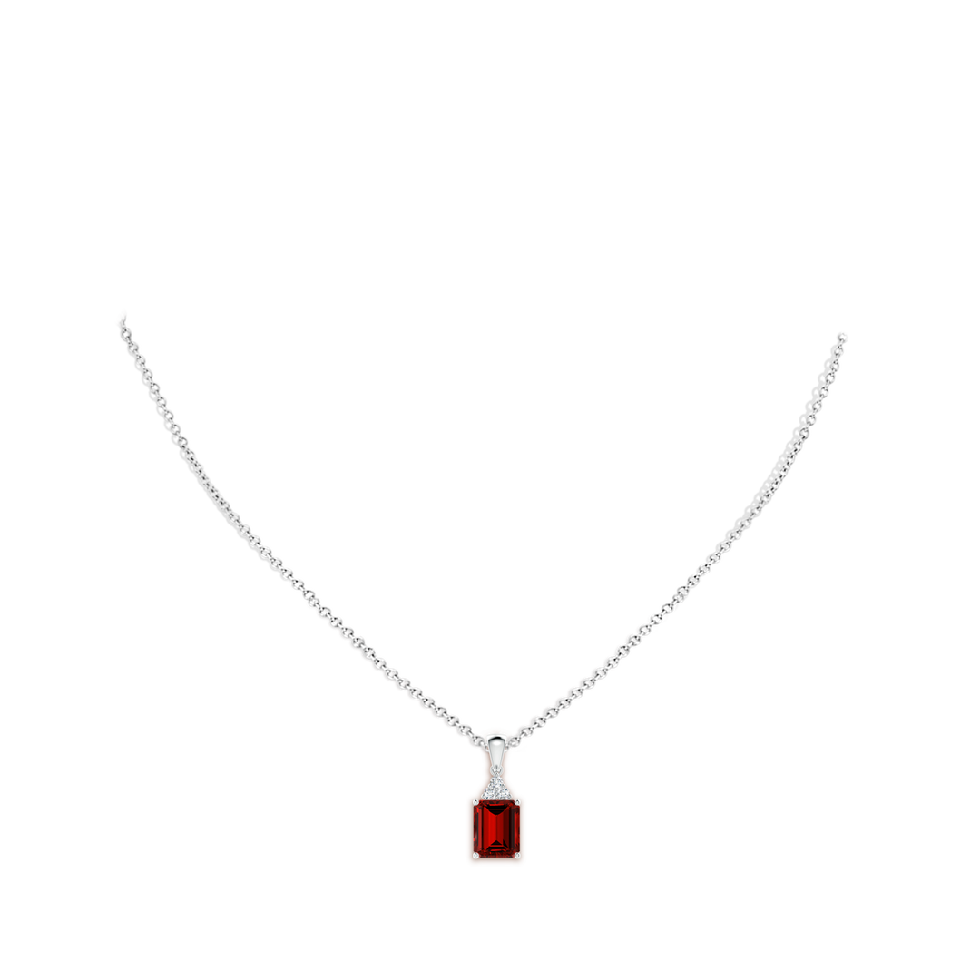 9x7mm Labgrown Lab-Grown Emerald-Cut Ruby Pendant with Lab Diamond Trio in White Gold - body_neck