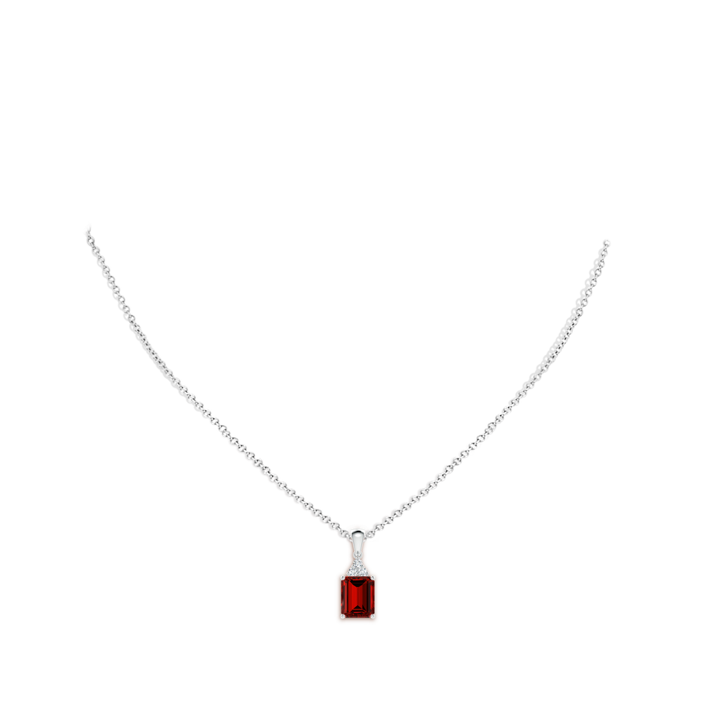 9x7mm Labgrown Lab-Grown Emerald-Cut Ruby Pendant with Diamond Trio in White Gold pen
