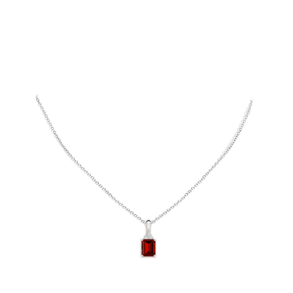 9x7mm Labgrown Lab-Grown Emerald-Cut Ruby Pendant with Diamond Trio in White Gold pen