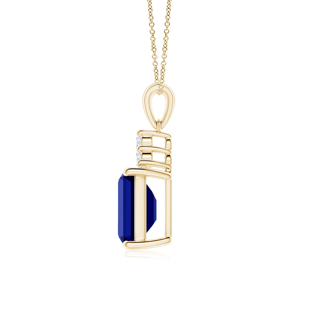 10x8mm Labgrown Lab-Grown Emerald-Cut Blue Sapphire Pendant with Diamond Trio in Yellow Gold Side 199