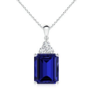 12x10mm Labgrown Lab-Grown Emerald-Cut Blue Sapphire Pendant with Diamond Trio in P950 Platinum