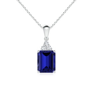 9x7mm Labgrown Lab-Grown Emerald-Cut Blue Sapphire Pendant with Diamond Trio in P950 Platinum