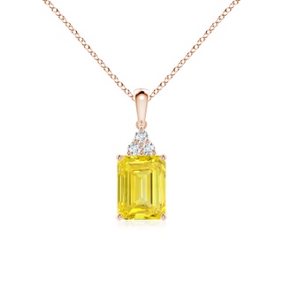 8x6mm Labgrown Emerald-Cut Lab-Grown Fancy Intense Yellow Diamond Pendant with Trio Accents in 9K Rose Gold