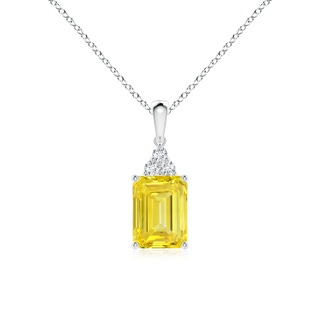 8x6mm Labgrown Emerald-Cut Lab-Grown Fancy Intense Yellow Diamond Pendant with Trio Accents in P950 Platinum