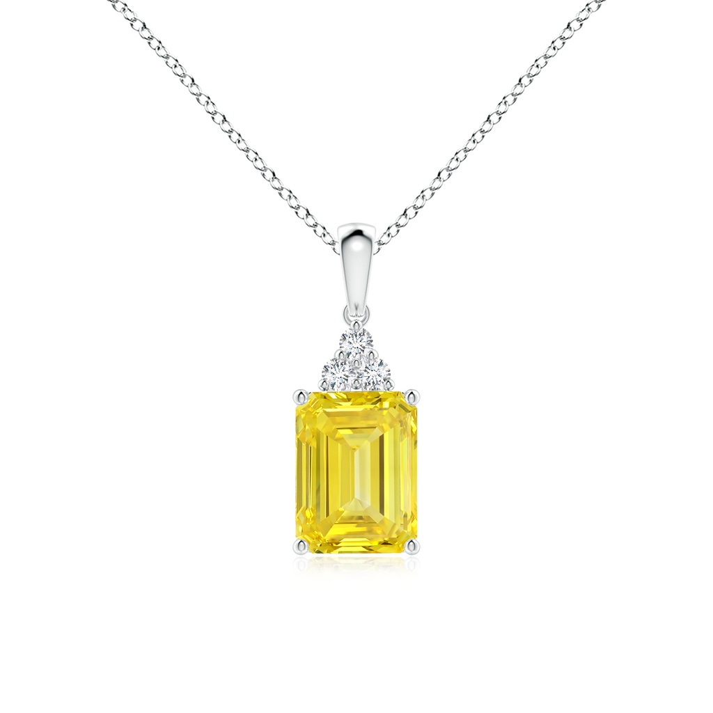 8x6mm Labgrown Emerald-Cut Lab-Grown Fancy Intense Yellow Diamond Pendant with Trio Accents in White Gold