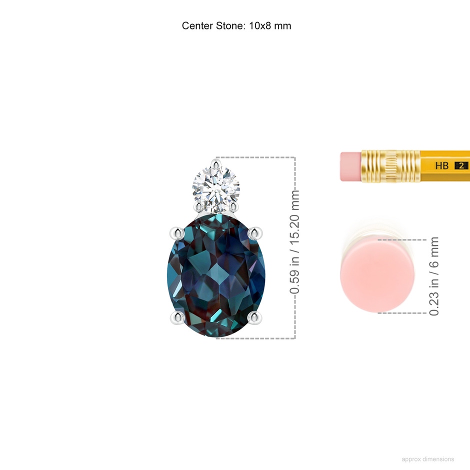 10x8mm Labgrown Oval Lab-Grown Alexandrite Solitaire Pendant with Diamond in White Gold ruler