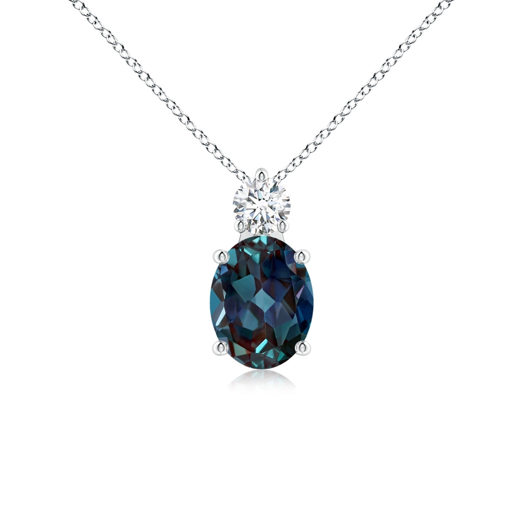 9x7mm Labgrown Oval Lab-Grown Alexandrite Solitaire Pendant with Diamond in White Gold