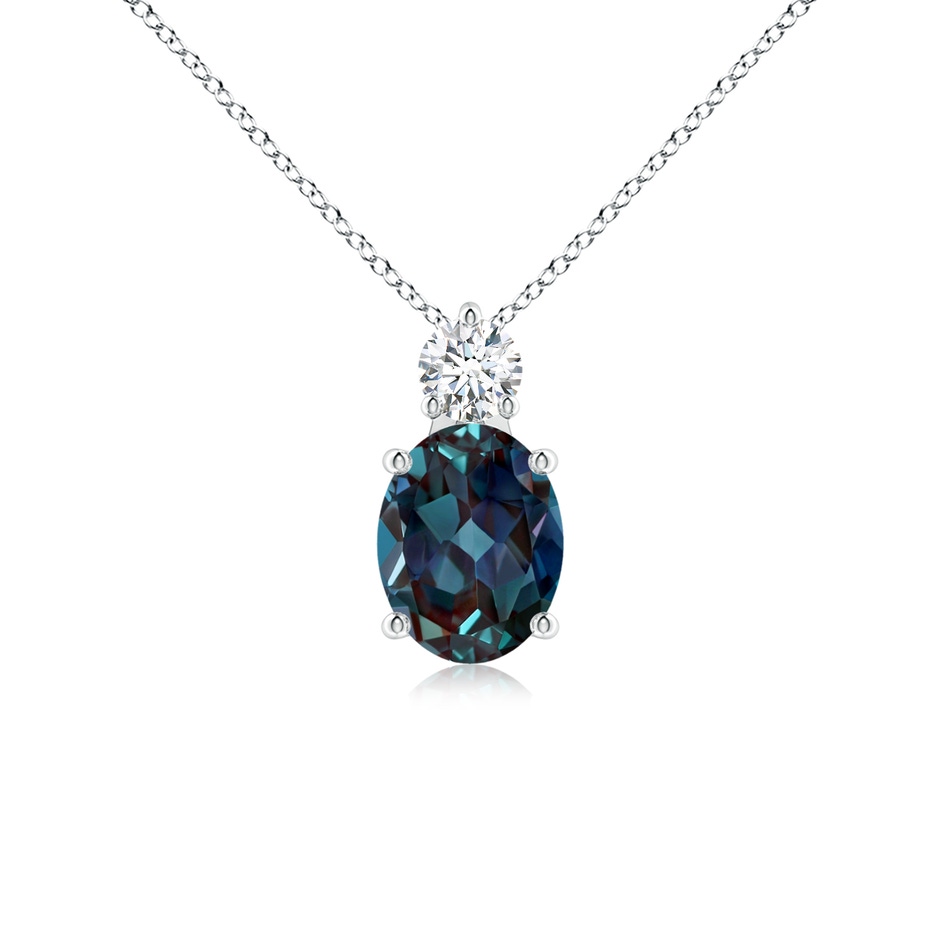 9x7mm Labgrown Oval Lab-Grown Alexandrite Solitaire Pendant with Diamond in White Gold 