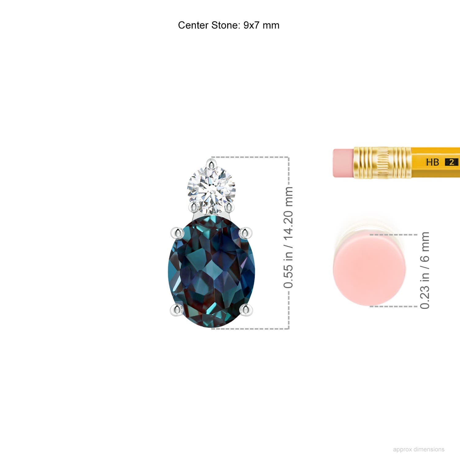 9x7mm Labgrown Oval Lab-Grown Alexandrite Solitaire Pendant with Diamond in White Gold - ruler