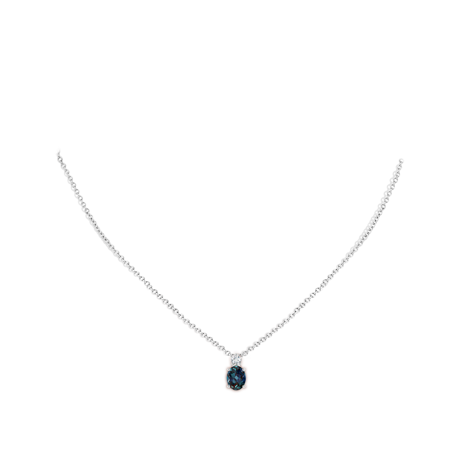 9x7mm Labgrown Oval Lab-Grown Alexandrite Solitaire Pendant with Diamond in White Gold - body_neck