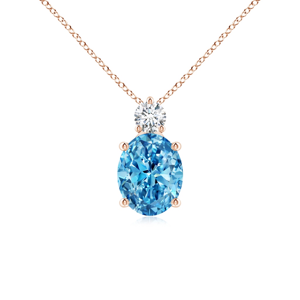 10x8mm Labgrown Oval Lab-Grown Fancy Intense Blue Diamond Solitaire Pendant in Rose Gold