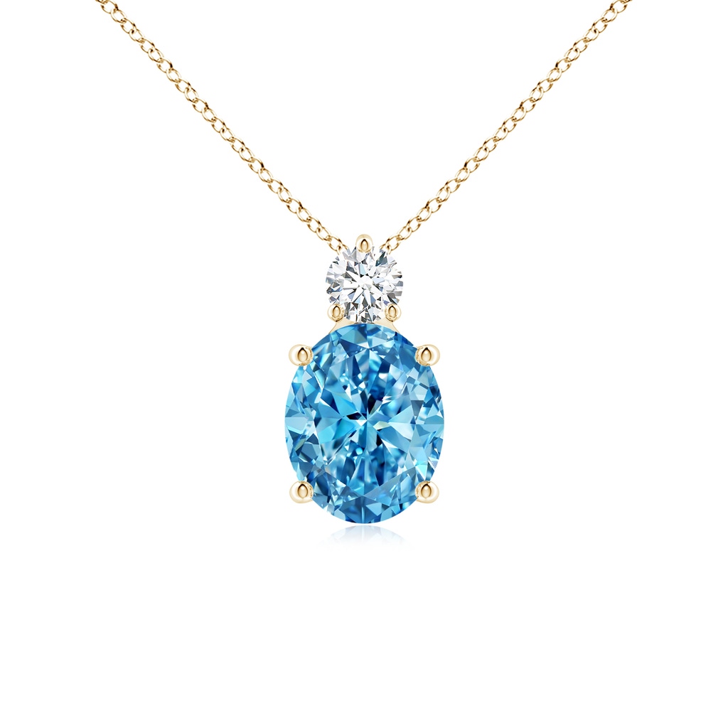 10x8mm Labgrown Oval Lab-Grown Fancy Intense Blue Diamond Solitaire Pendant in Yellow Gold