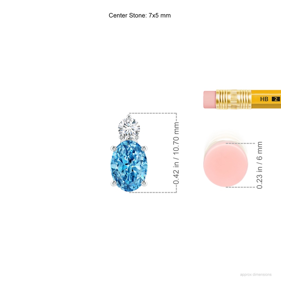 7x5mm Labgrown Oval Lab-Grown Fancy Intense Blue Diamond Solitaire Pendant in P950 Platinum ruler