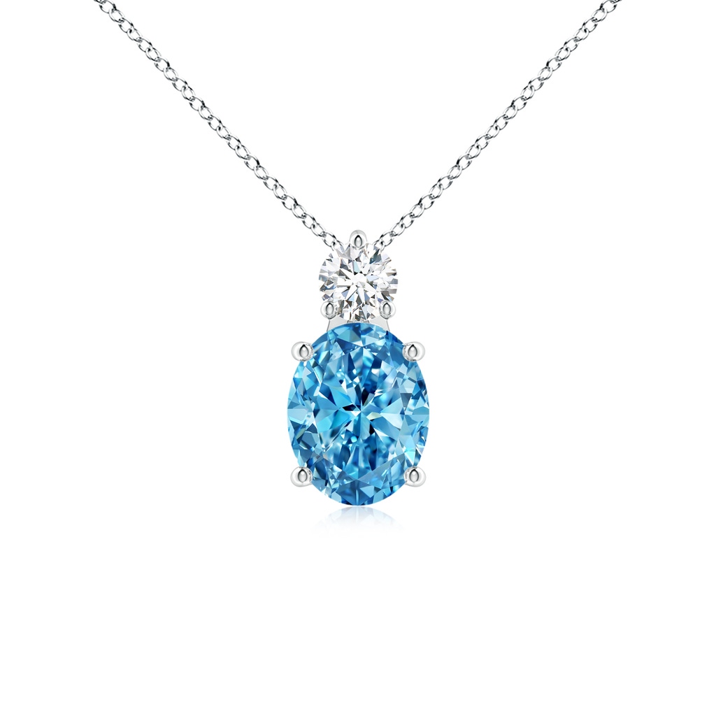 9x7mm Labgrown Oval Lab-Grown Fancy Intense Blue Diamond Solitaire Pendant in White Gold