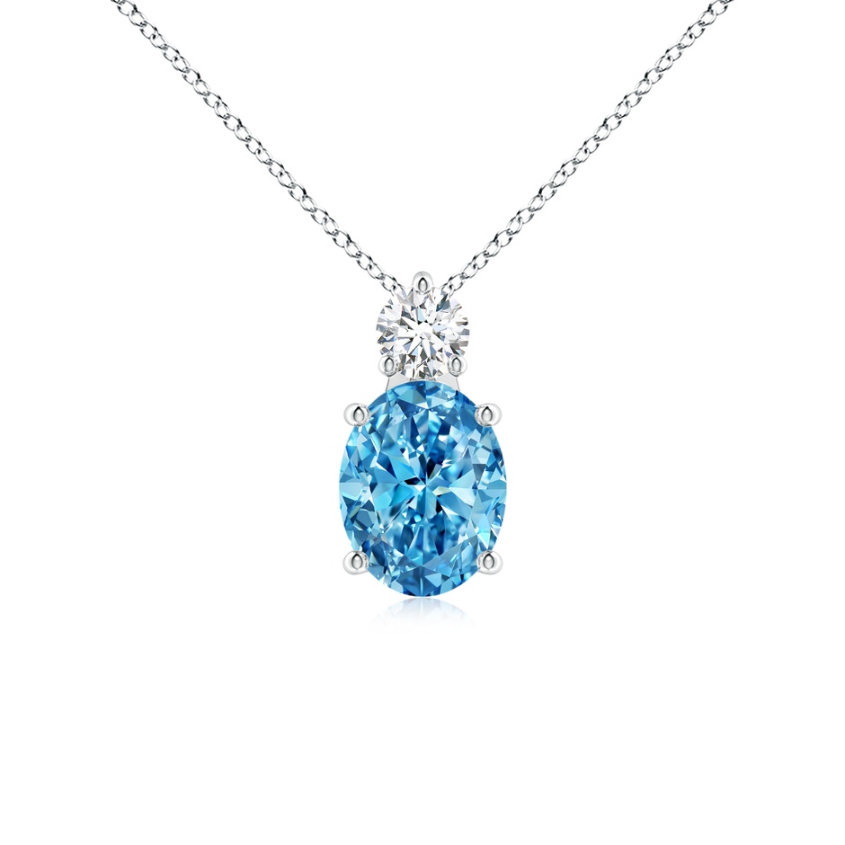 9x7mm Labgrown Oval Lab-Grown Fancy Intense Blue Diamond Solitaire Pendant in White Gold 