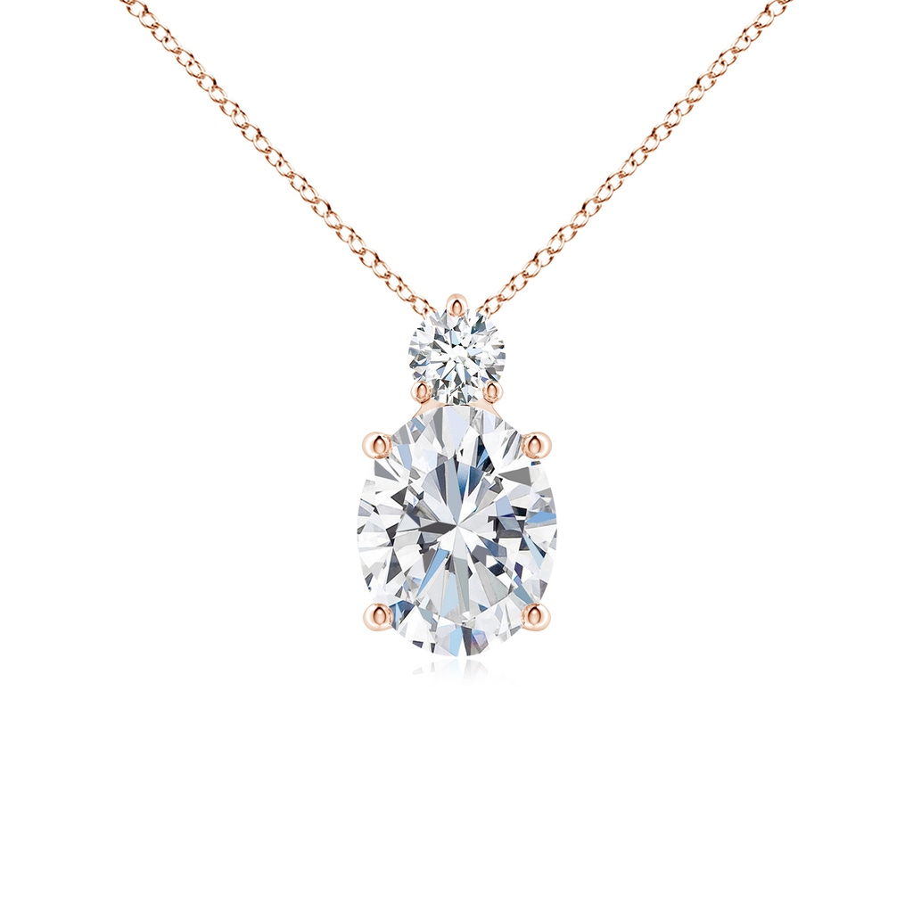 10x8mm FGVS Lab-Grown Oval Diamond Solitaire Pendant with Diamond Accent in Rose Gold