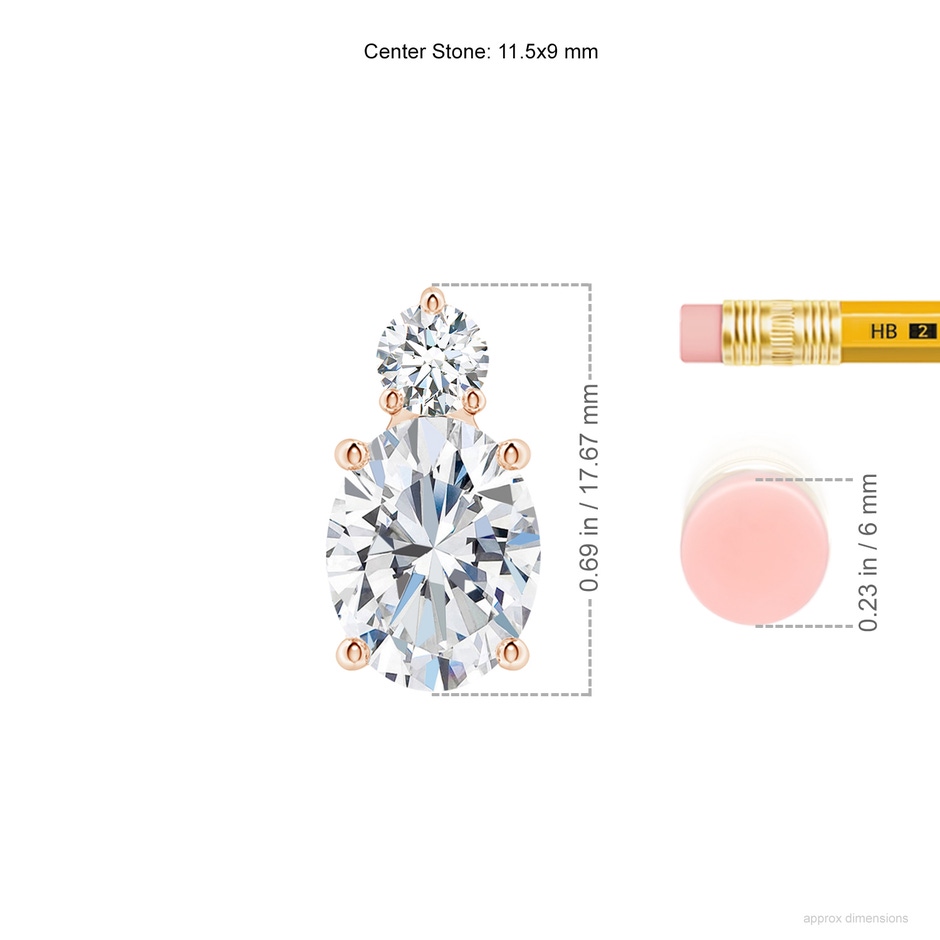11.5x9mm FGVS Lab-Grown Oval Diamond Solitaire Pendant with Diamond Accent in Rose Gold ruler