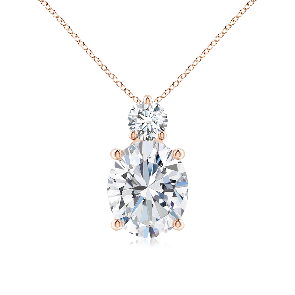 12x10mm FGVS Lab-Grown Oval Diamond Solitaire Pendant with Diamond Accent in Rose Gold 