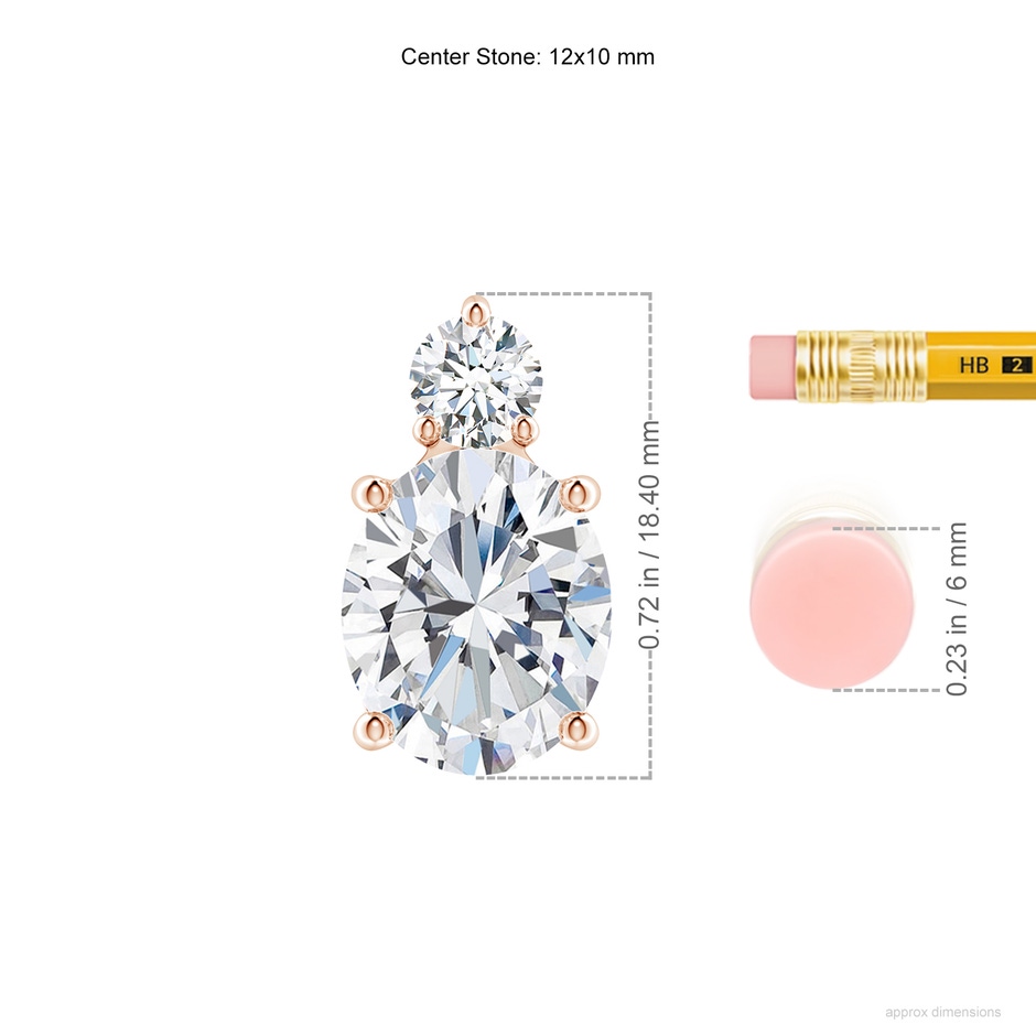 12x10mm FGVS Lab-Grown Oval Diamond Solitaire Pendant with Diamond Accent in Rose Gold ruler