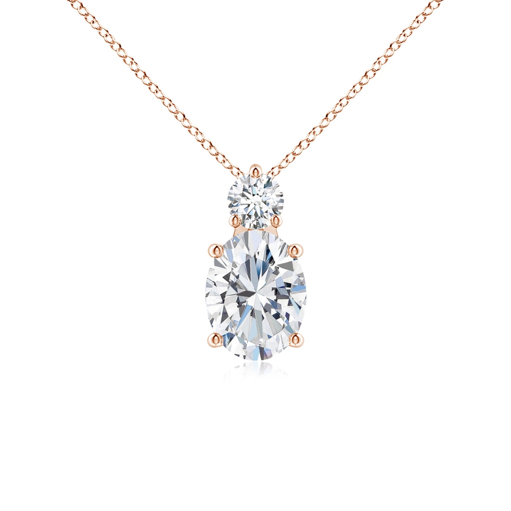 9x7mm FGVS Lab-Grown Oval Diamond Solitaire Pendant with Diamond Accent in 10K Rose Gold