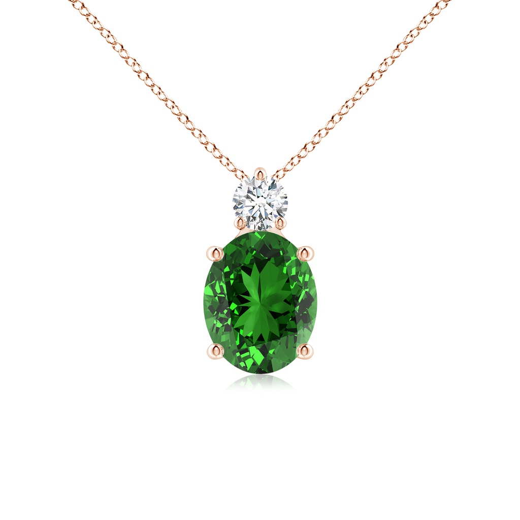 10x8mm Labgrown Lab-Grown Oval Emerald Solitaire Pendant with Diamond in Rose Gold