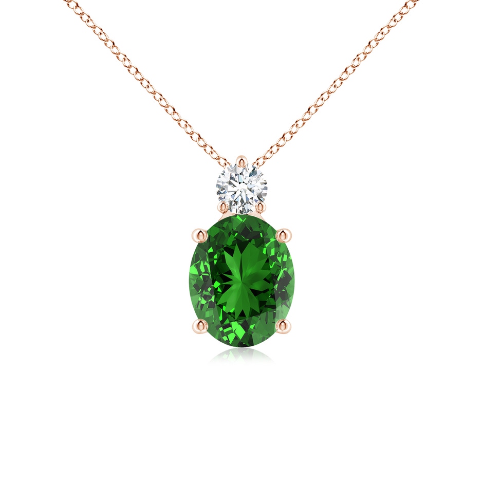 10x8mm Labgrown Lab-Grown Oval Emerald Solitaire Pendant with Diamond in Rose Gold 