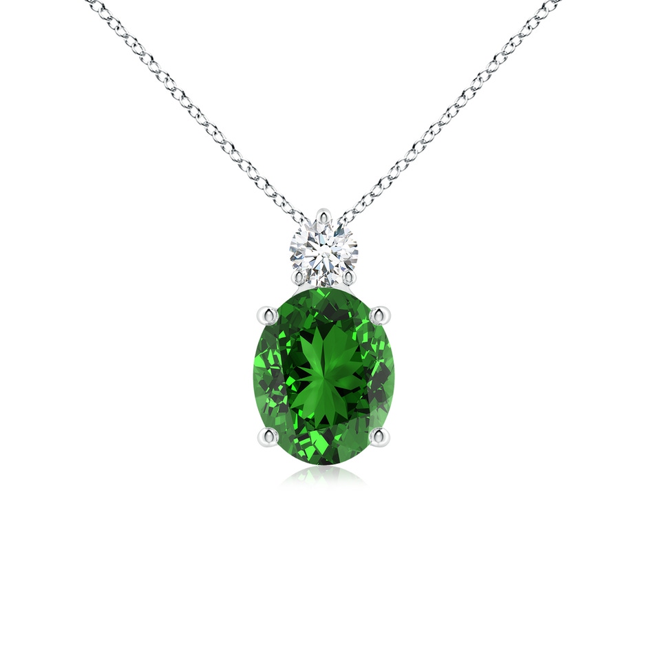 10x8mm Labgrown Lab-Grown Oval Emerald Solitaire Pendant with Diamond in S999 Silver 