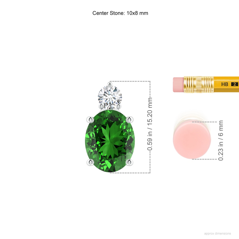 10x8mm Labgrown Lab-Grown Oval Emerald Solitaire Pendant with Diamond in S999 Silver ruler