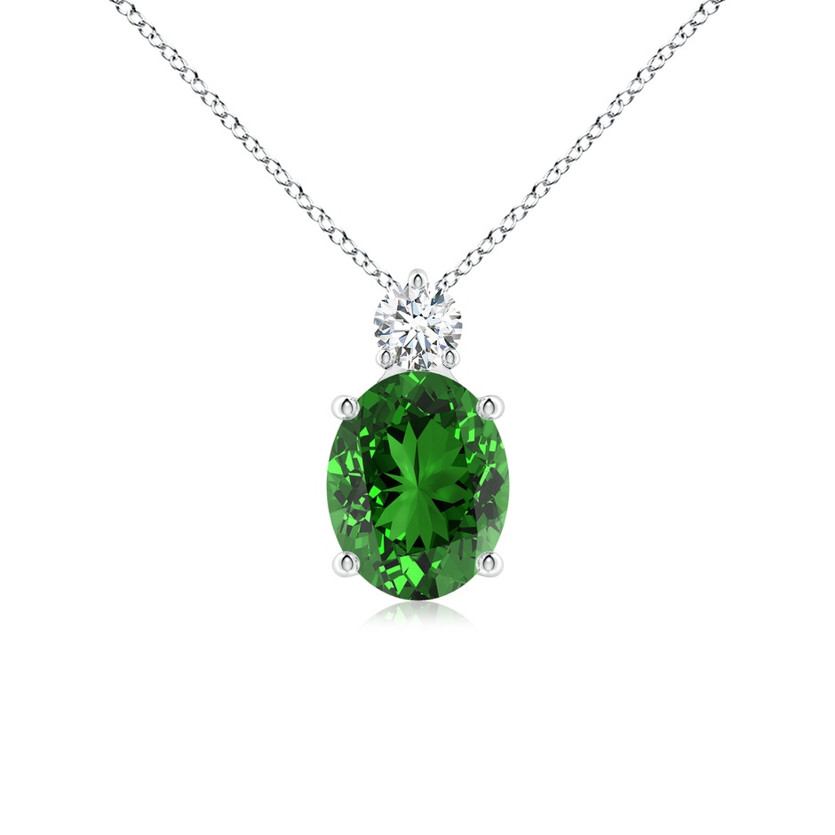 10x8mm Labgrown Lab-Grown Oval Emerald Solitaire Pendant with Diamond in White Gold 