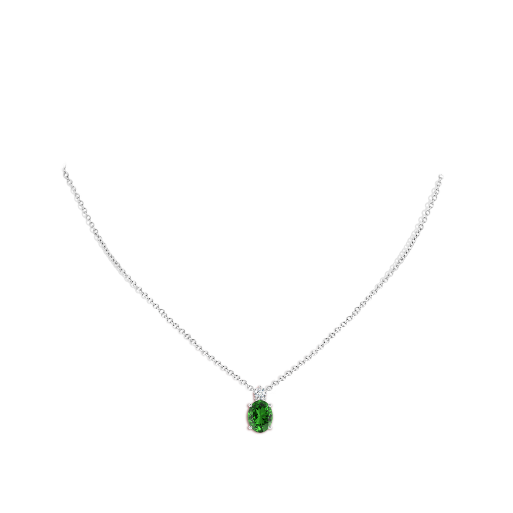 10x8mm Labgrown Lab-Grown Oval Emerald Solitaire Pendant with Diamond in White Gold pen