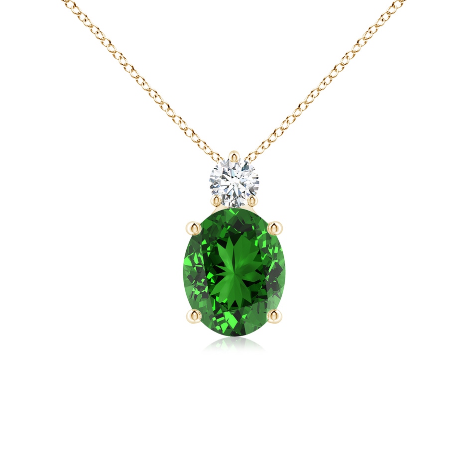 10x8mm Labgrown Lab-Grown Oval Emerald Solitaire Pendant with Diamond in Yellow Gold 