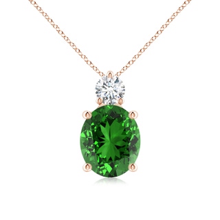 12x10mm Labgrown Lab-Grown Oval Emerald Solitaire Pendant with Diamond in Rose Gold