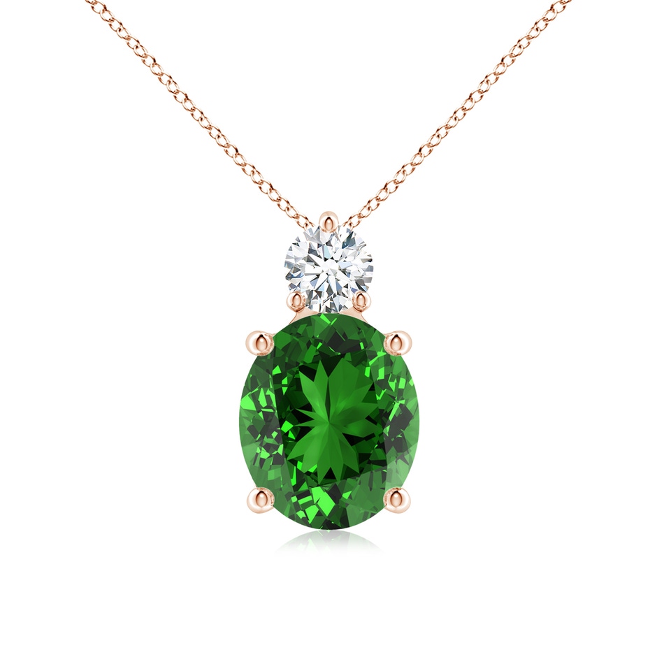 12x10mm Labgrown Lab-Grown Oval Emerald Solitaire Pendant with Diamond in Rose Gold 