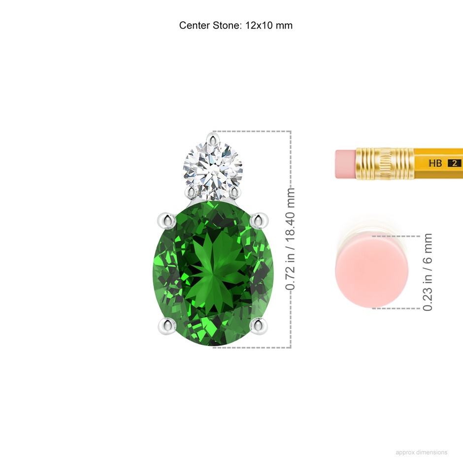 12x10mm Labgrown Lab-Grown Oval Emerald Solitaire Pendant with Diamond in White Gold ruler
