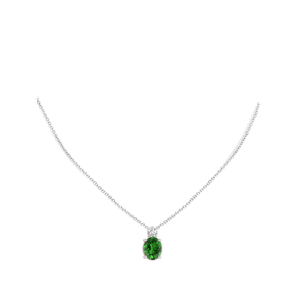 12x10mm Labgrown Lab-Grown Oval Emerald Solitaire Pendant with Diamond in White Gold pen