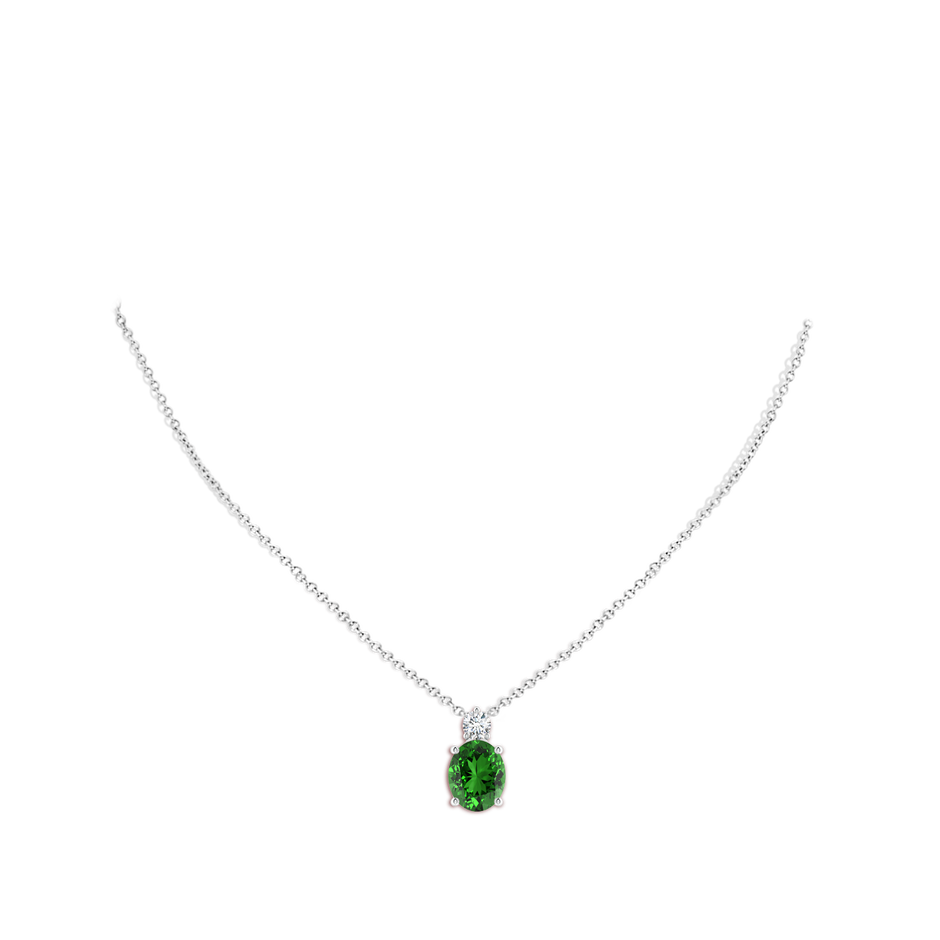 12x10mm Labgrown Lab-Grown Oval Emerald Solitaire Pendant with Diamond in White Gold pen